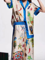 Sarah Express Women's Printed Button Up Shirt and Pants Set