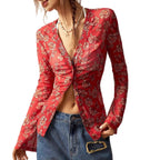 Women's Floral Print Long Sleeve Slim Fit Button-Down Cardigan Shirt