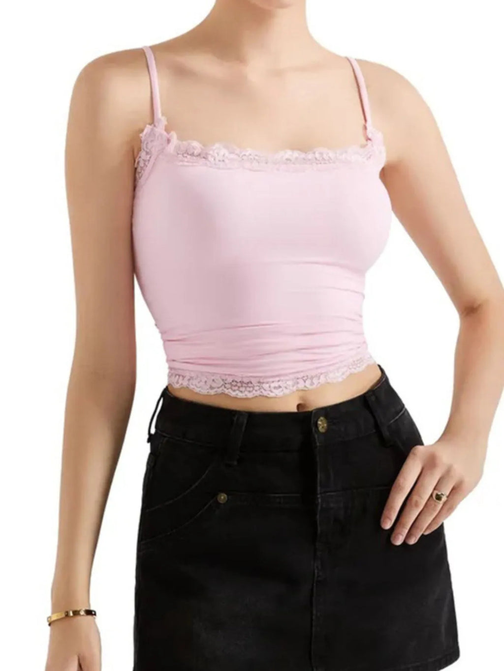 Sarah Express Women's Lace Trim Cami Top - Elegant Sleeveless Tank