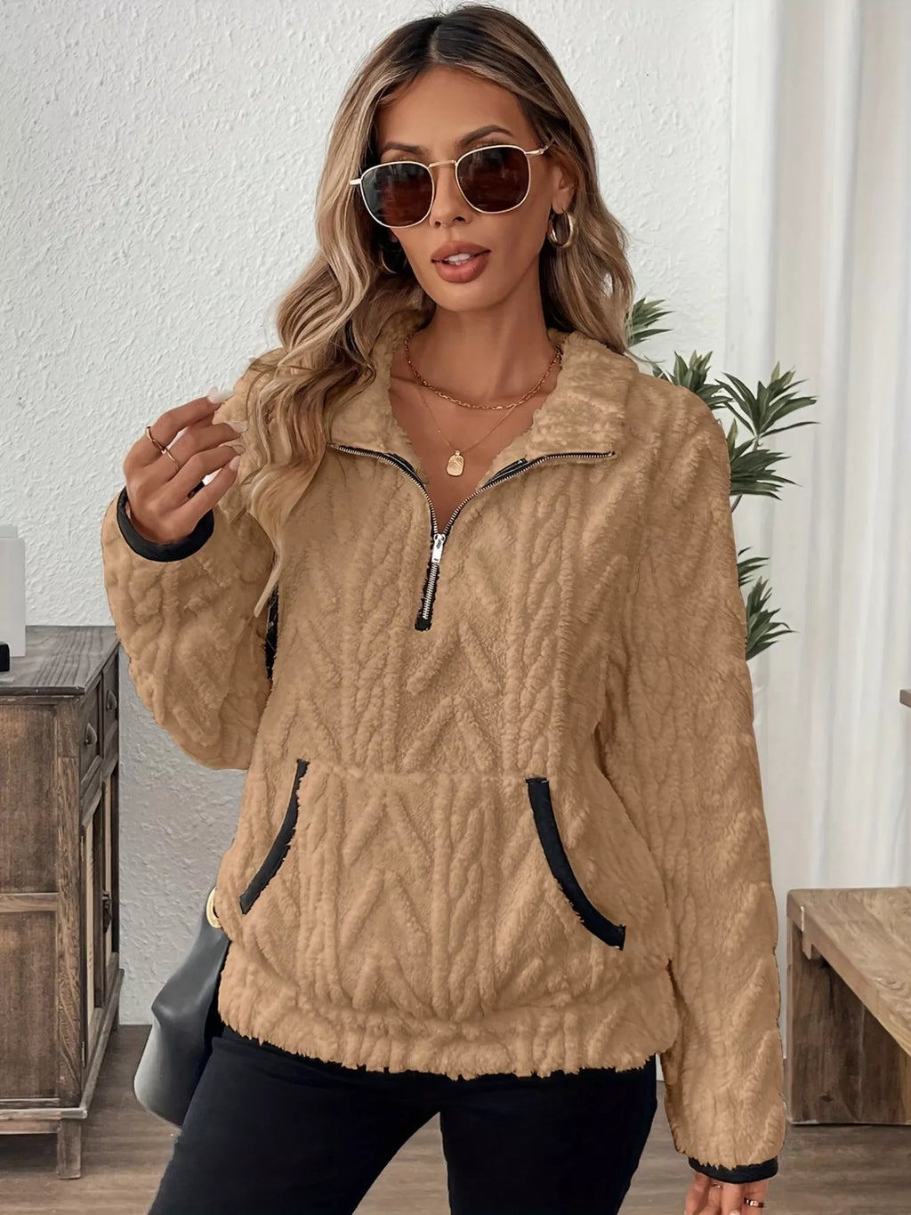 Sarah Express Women's Cozy Sherpa Half Zip Sweatshirt