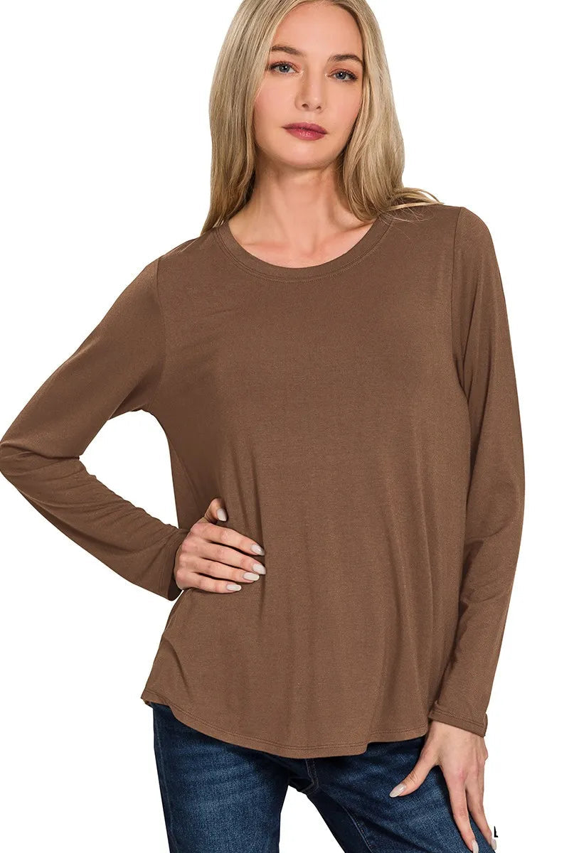 Sarah Express Women’s Flowy Rayon Long Sleeve Top with Round Hem