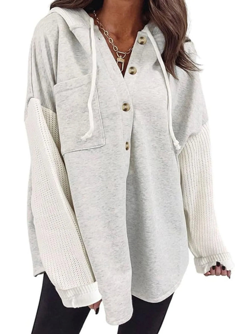Sarah Express Women's Drawstring Button Front Hoodie