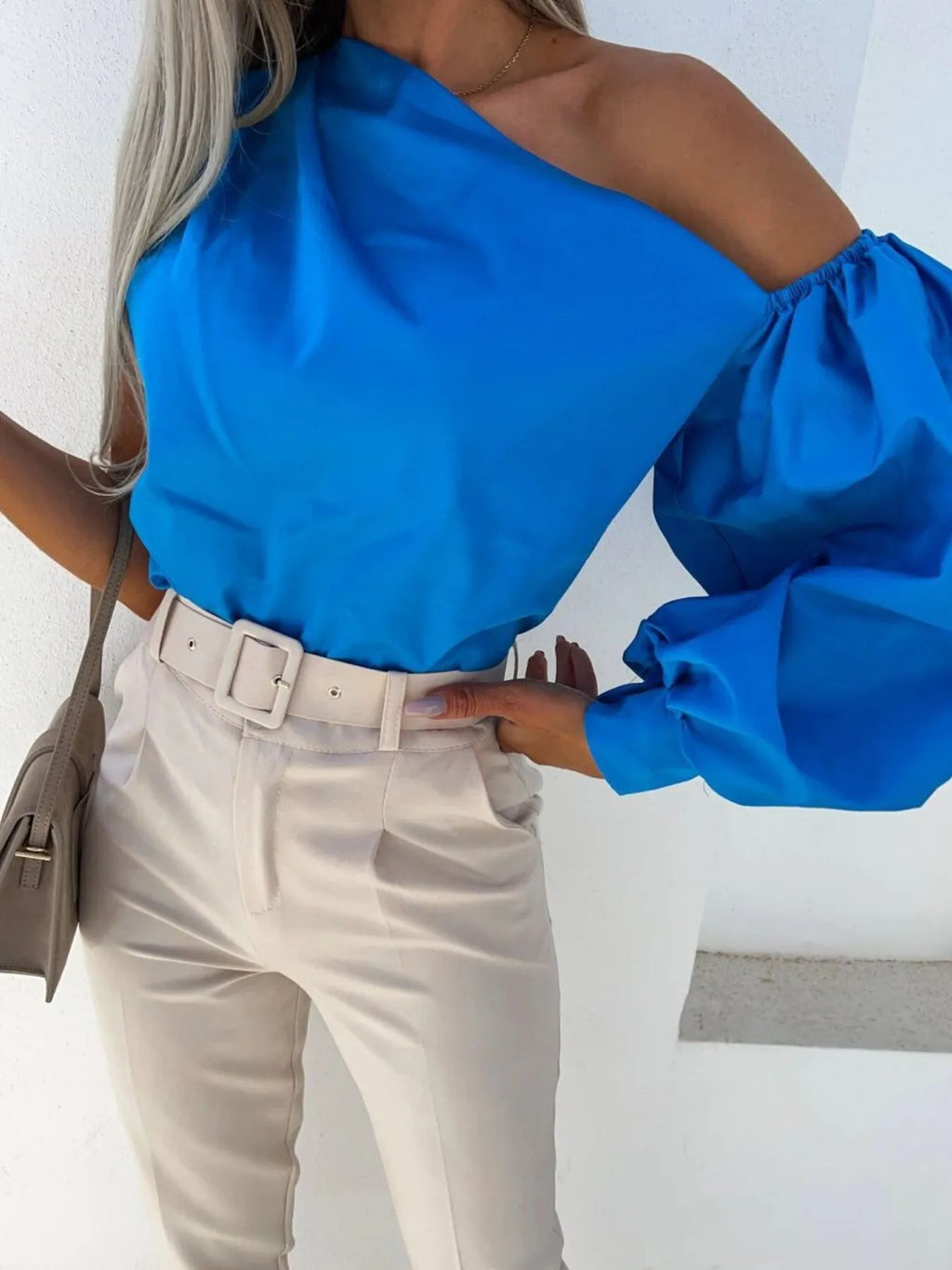 Sarah Express Women's One Shoulder Puff Sleeve Blouse