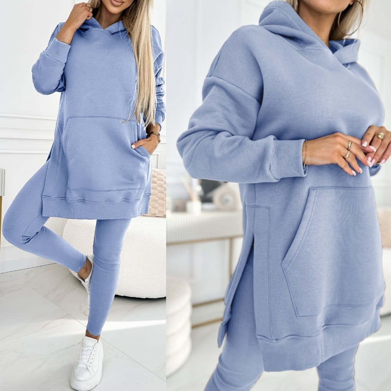 Women's Hooded Sweatshirt and Thickened Leggings Two-Piece Athleisure Set