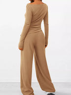 Sarah Express Women's Long Sleeve Top and Wide Leg Pants Set - Two Piece Outfit