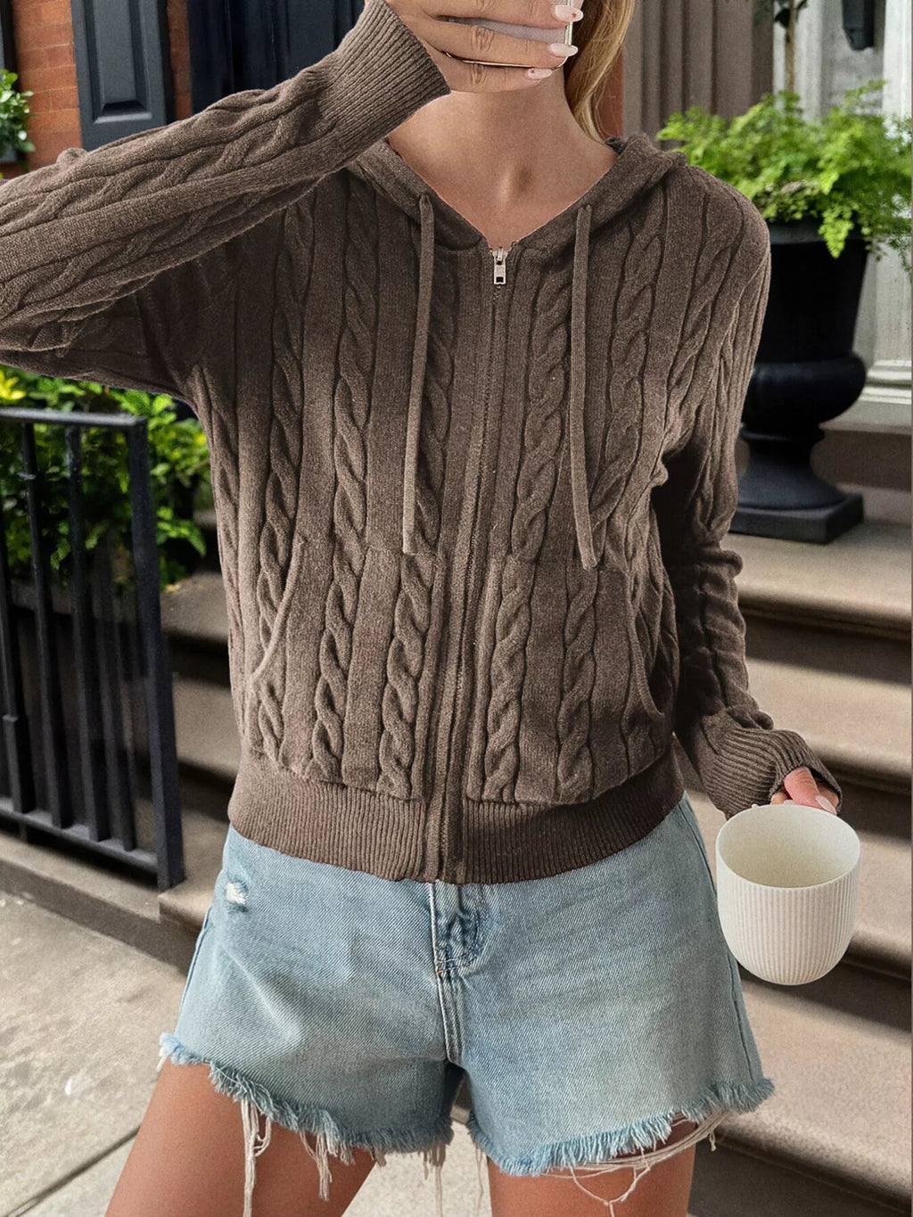 Sarah Express Women's Cozy Cable-Knit Zip-Up Cardigan