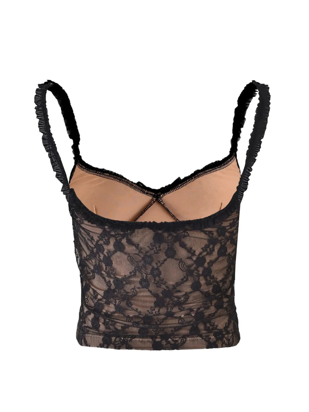 Sarah Express Women's Lace Cami Top with Frill Straps and Bow Detail