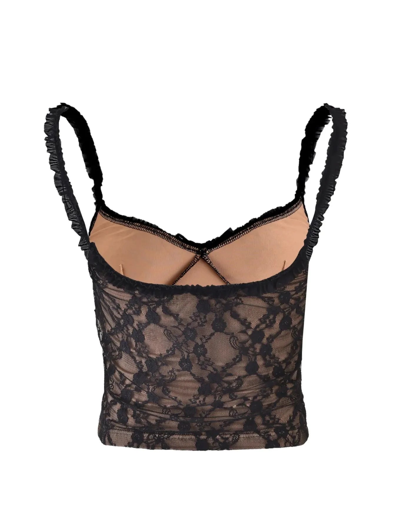 Sarah Express Women's Lace Cami Top with Frill Straps and Bow Detail
