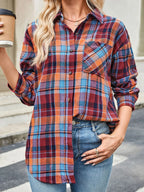 Sarah Express Women's Plaid Button Up Long Sleeve Shirt - Oversized Casual Top