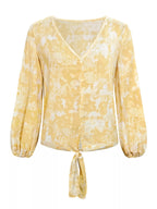 Sarah Express Women's V-Neck Long Sleeve Tie-Front Blouse