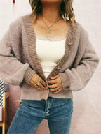 Sarah Express Women's Fuzzy Button-Up Long Sleeve Cardigan