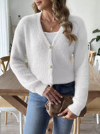 Sarah Express Women's Fuzzy Knit V-Neck Cardigan