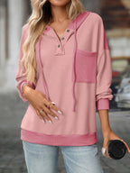 Sarah Express Women's Drawstring Button Detail Long Sleeve Hoodie