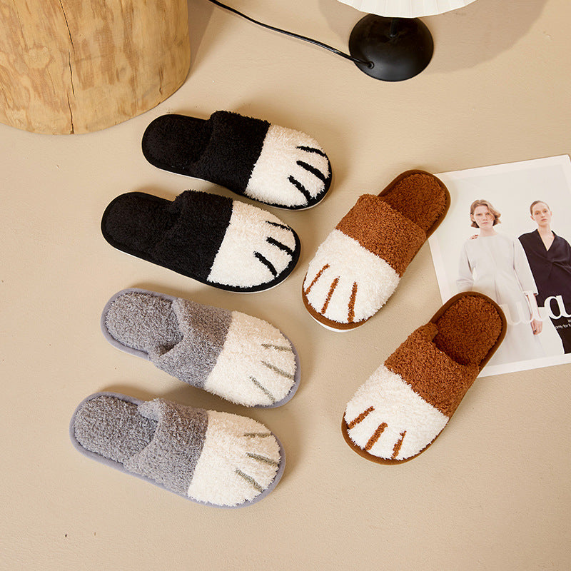 Sarah Express Unisex Cat Paw Plush Slippers | Faux Fur Slip-On Home Shoes