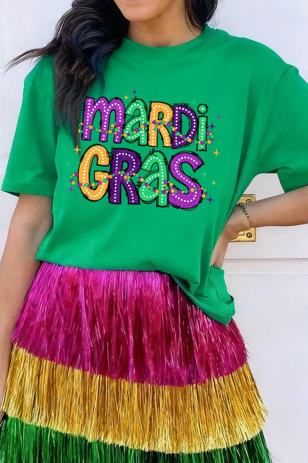 Sarah Express Women's MARDI GRAS Delightful Letter Graphic T Shirt