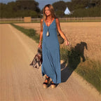Women's V-Neck Cami Strap Maxi Dress Sleeveless Wide Waist Long Casual Summer Dress