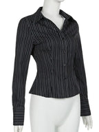 Sarah Express Women's Striped Button-Down Collared Shirt
