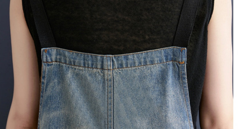 Women's Denim Overalls with Adjustable Suspenders Casual Jumpsuit Romper