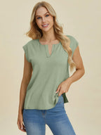 Sarah Express Women's Double Take Notched Cap Sleeve Knit Top