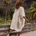 Women's Artistic Button Midi Dress Short Sleeve