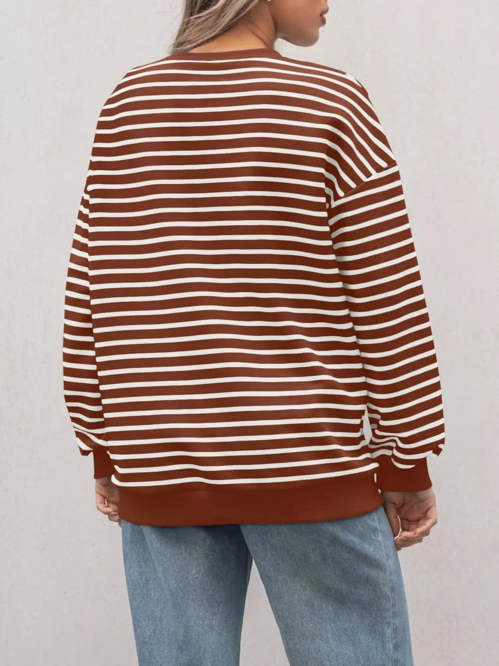 Sarah Express Women's Striped Round Neck Oversized Casual Sweatshirt