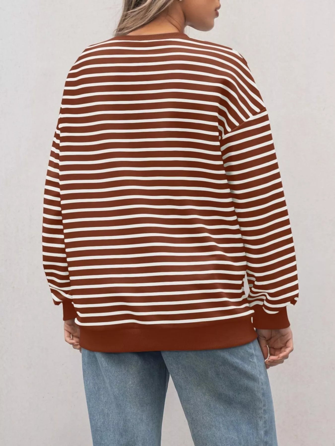 Sarah Express Women's Striped Round Neck Oversized Casual Sweatshirt
