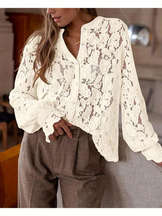 Women's Lace Button Front Shirt Long Sleeve Elegant Blouse