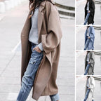 Women's Single Breasted Woolen Lapel Coat with Pockets Long Winter Jacket