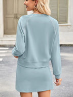 Sarah Express Women's Round Neck Raglan Sleeve Top and Skort Set