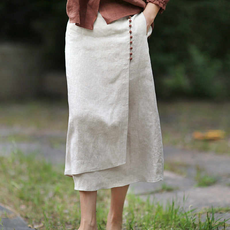 Women's A-Line Linen Skirt Artistic Irregular Stitching Mid-Length