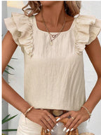 Textured Bow Knot Butterfly Sleeve Blouse Women's Frilled Top