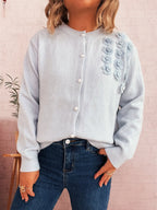 Sarah Express Women's Flower Button Up Long Sleeve Cardigan