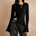 Women's Casual Stitching Long Sleeve Button T-shirt