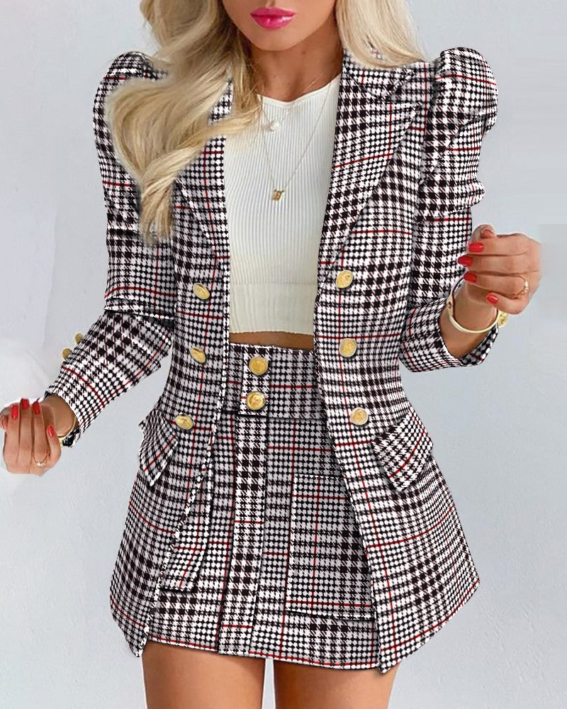Women's Two-Piece Blazer Skirt Suit Set