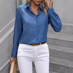 Women's Color Block Button Front Long Sleeve Shirt