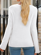 Sarah Express Women's Ribbed Knit Button Front V Neck Cardigan