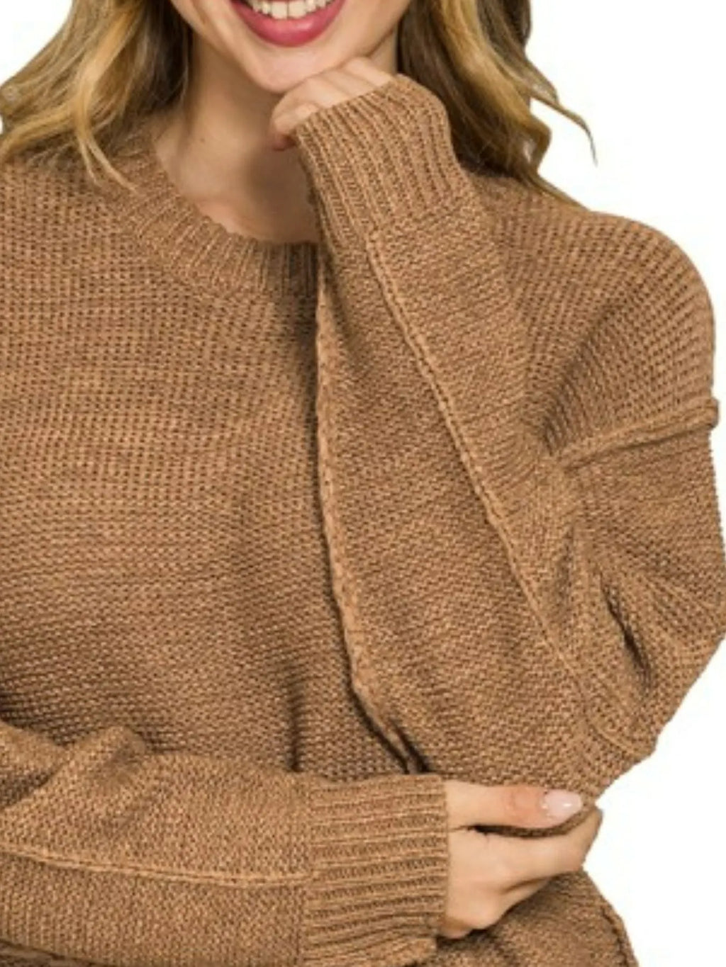 Sarah Express Women’s Oversized Sweater with Exposed Seams and Round Neck
