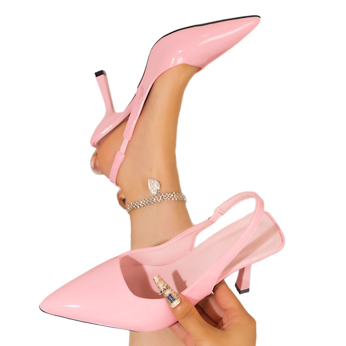Sarah Express Women's Pointed-Toe Stiletto Heels | Patent Leather Open-Back High Heels