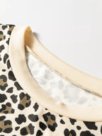 Sarah Express Women's Leopard Print Contrast Trim Long Sleeve Pullover and Drawstring Shorts 2pcs Outfit