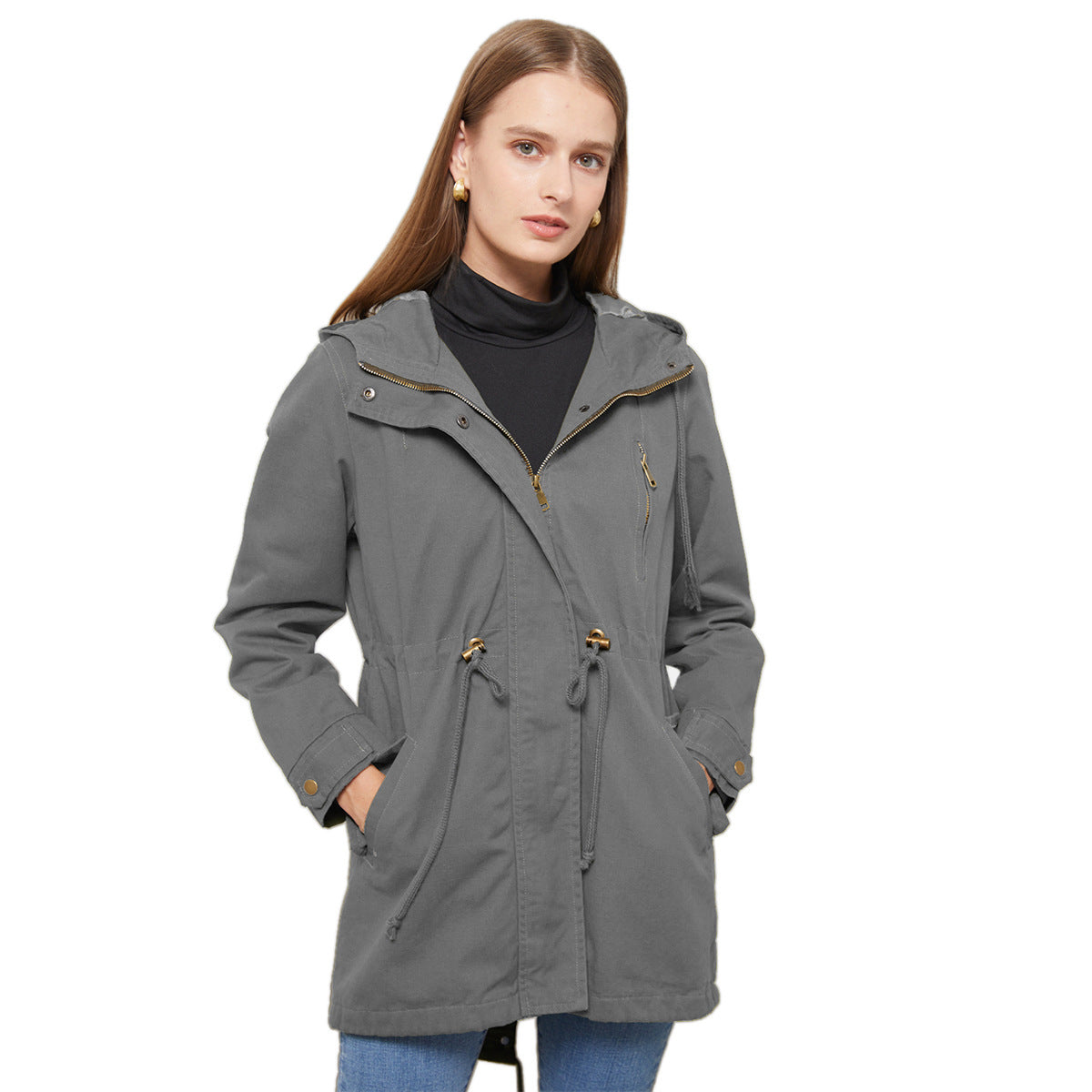 Sarah Express Women's Cotton Anorak Coat - Mid-Length Jacket with Pockets for Spring Fall