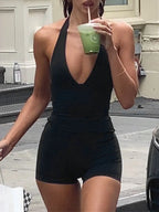 Sarah Express Women's Deep V-Neck Halter and Shorts Active Set