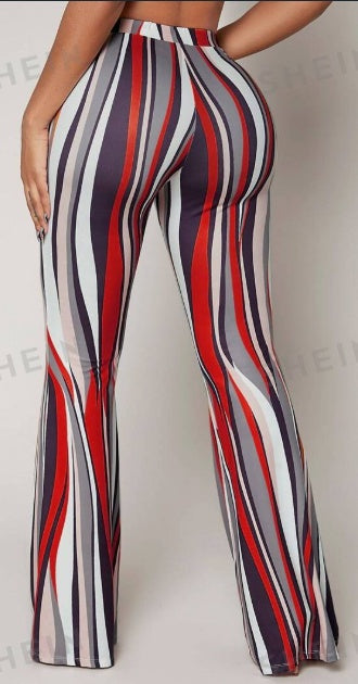 Women's Striped High Waist Flared Leg Pants