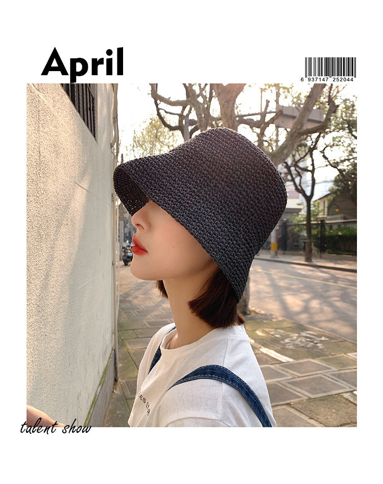 Women's Straw Beach Hat Sun Protection Bucket Hat Breathable Dome Crown Summer Accessory