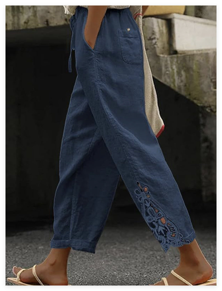 Women's Mid-Rise Straight Leg Baggy Trousers Casual Pants