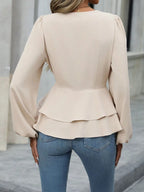 Sarah Express Women's Surplice Balloon Sleeve Blouse