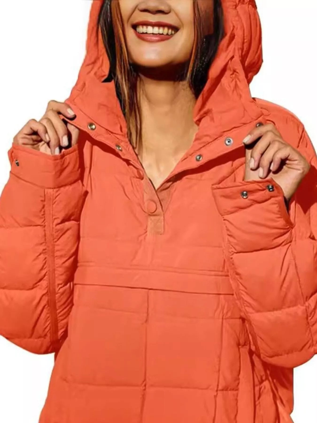 Sarah Express Women's Quarter Snap Hooded Puffer Jacket Orange