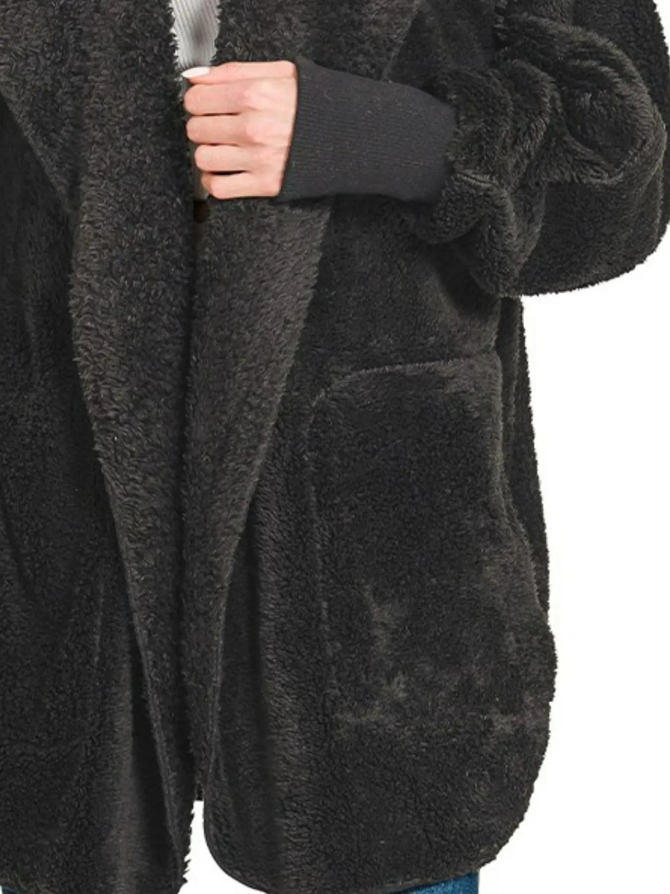 Hooded Faux Fur Jacket with Pockets