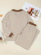 Sarah Express Women's Stripe Collared Top and Drawstring Pant Set