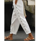 Women's Cotton Linen Cropped Pants Elastic Waist Loose Fit