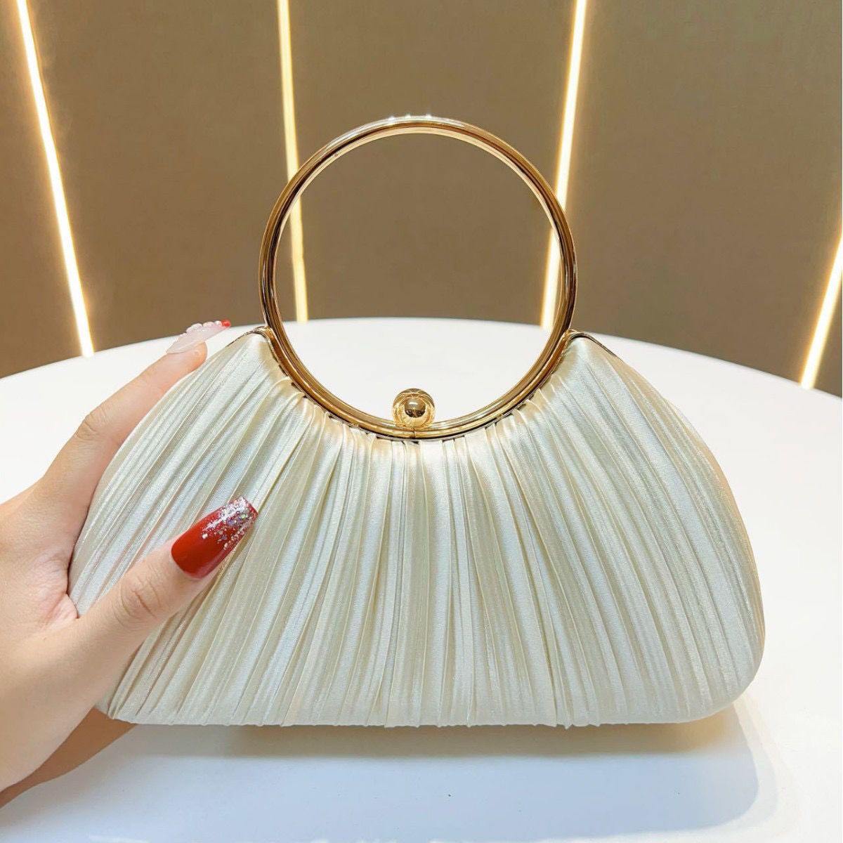 Sarah Express Elegant Satin Pleated Evening Clutch Bag - Cheongsam Style Formal Handbag with Hasp Lock Milan Color